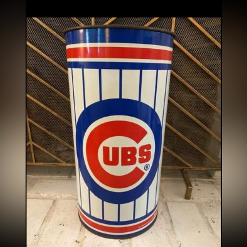 Vintage P&K Products CHICAGO CUBS Steel Trash Can 1989- 19.5”x10”